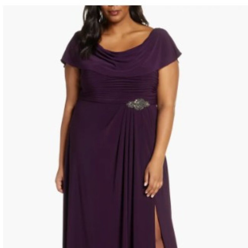 Alex Evenings Celeste A-Line Matte Jersey Maxi - Eggplant